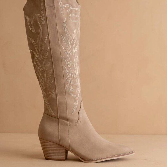 The Samara Taupe Embroidered Cowboy Boots – Western Tall Style - Picture 1 of 4
